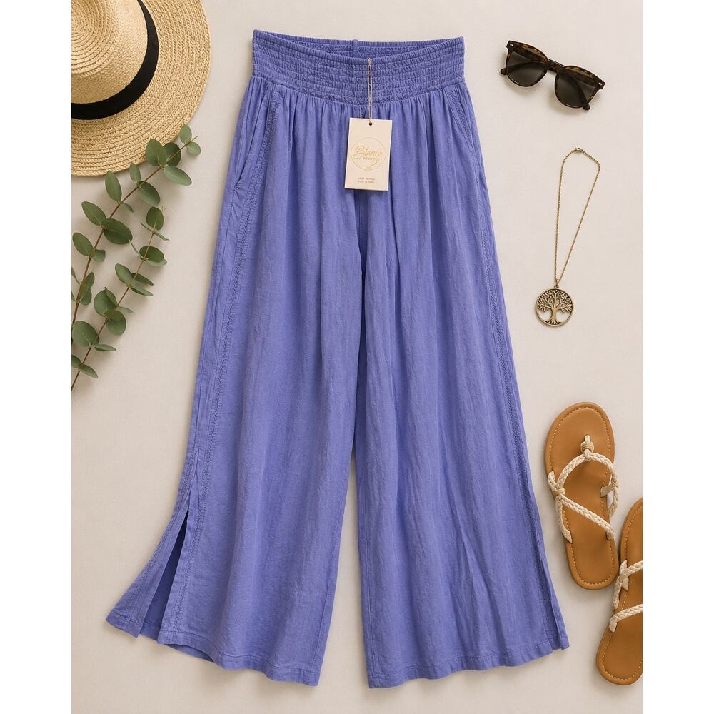 Blanco By Nature 100% Cotton Gauze Pants NWT XL Peruvian Azure Blue Boho Resort